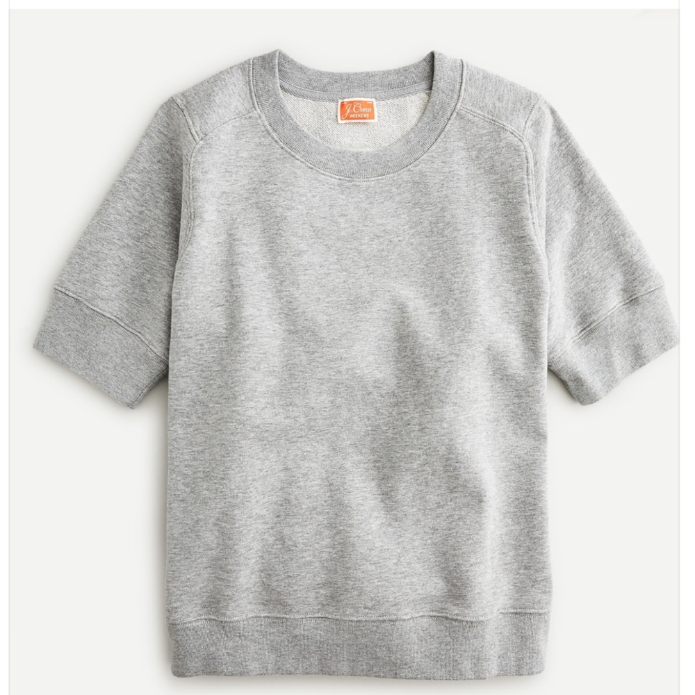 J.Crew Short-Sleeve Crewneck Sweatshirt in Cotton Terry-NWT- Grey-Size Large